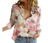 Black Friday Angebote 2024 Bluse Damen Sommer Baumwolle Leinenbluse V-Ausschnitt Button-Down Hemdbluse, Leinenbluse Damen Langarm Angebote des Tages Heute Damen Revers Kragen Eisseide