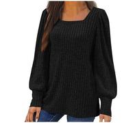 Black Friday Angebote 2024 Pullover Damen Eckiger Ausschnitt Strickpullover Puffärmel Langarmshirt Autumn Winter Warm Pulli Elegant Strickpulli Oberteile Bequem Basic Shirt Tops Longsleeve