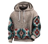 Black Friday Angebote Hoodie Herren 2024 Retro Ethno Print Sweatshirt Langarm Kapuzen Pullover mit Taschen Shirt Winter 2024 Sweatjacke Leichte Bequem Pulli Casual Oversize Hemd(#A Light Brown,4XL)