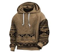 Black Friday Angebote Hoodie Herren 2024 Retro Ethno Print Sweatshirt Langarm Kapuzen Pullover mit Taschen Shirt Winter 2024 Sweatjacke Leichte Bequem Pulli Casual Oversize Hemd(#B Light Brown,4XL)