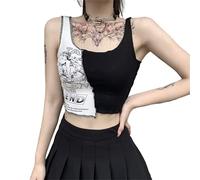 Black Mall Goth Crop Top Ästhetisches Harajuku Spitze Camisole Clubwear Gothic Ärmellos Tank Tops, Schwarzes Gothic-Top, Groß