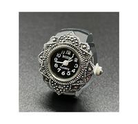 (Black, pack-5) Vintage Ring Watch Silver Adjustable Finger Watch for Women Men Unique Retro Quartz Gift