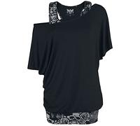 Black Premium by EMP Damen grau-schwarzes T-Shirt im Double-Layer-Look mit Totenkopf-Print