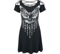 Black Premium by EMP Damen schwarzes kurzes Kleid mit Raben Frontprint L