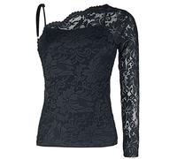 Black Premium by EMP Damen schwarzes One-Shoulder-Shirt aus Spitze S