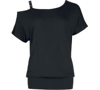 Black Premium by EMP Damen schwarzes T-Shirt mit asymmetrischem Halsausschnitt und Trägerband mit Lochnieten S
