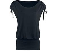 Black Premium by EMP Damen schwarzes T-Shirt mit geschnürten Ärmeln S