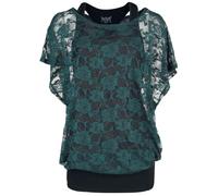 Black Premium by EMP schwarzes Top mit grünem Spitzen T-Shirt T-Shirt schwarz grün in M