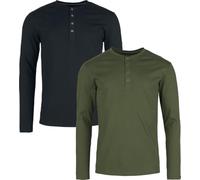 Black Premium by EMP Herren Oliv-Schwarze Langarmshirts mit Knopfleiste Doppelpack M