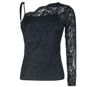 Black Premium by EMP Damen schwarzes One-Shoulder-Shirt aus Spitze S