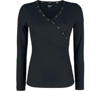 Black Premium by EMP schwarzes Langarmshirt mit Ösen und V-Ausschnitt Langarmshirt schwarz in 3XL