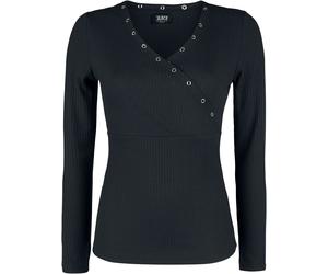 Black Premium by EMP schwarzes Langarmshirt mit Ösen und V-Ausschnitt Langarmshirt schwarz in 3XL