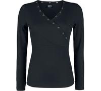 Black Premium by EMP schwarzes Langarmshirt mit Ösen und V-Ausschnitt Langarmshirt schwarz in S