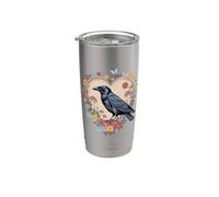 Black Raven Cottagecore Herz Blume Krähe Natur Krähe Doppelwandiger Edelstahl-Thermobecher