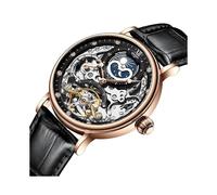 (Black Rose) Herren-Automatikuhr mit Mondphasenanzeige, wasserdicht bis 3 bar, Dualzeitanzeige, Freizeituhr,