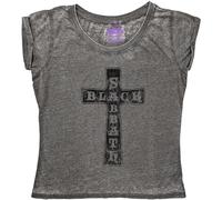 Black Sabbath T Shirt Vintage Cross Nue offiziell Damen Charcoal Grau Burnout M