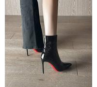 Black short boots women's autumn and winter 2025 patent leather thin heel pointed thin boots sexy royal sister red sole high heels boots