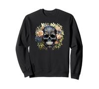 Black Skull with Flowers for Goth Women Floral Skull Graphic Sweatshirt