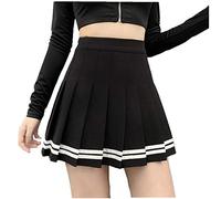 Black Sugar Retro Rock gestreift Schulmädchen Blau Uniform Marine Schwarz Basic Plissee Skater Mädchen Damen Elastisch Kurz Midirock Material Dick Solide, Schwarz , XXL