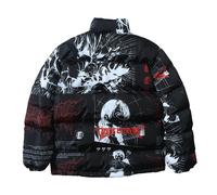 (black, XL) Men's Clothing Streetwear Anime Printed Jacket Men Hip Hop Winter Parkas Coat Black Loose Puffer Padded Jackets
