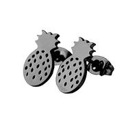 BlackAmazement 2er Set 316L Edelstahl Ohrstecker Ohrringe Ananas Frucht Pineapple Silber schwarz Rose Gold Damen (Schwarz)