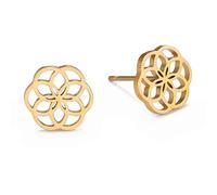 BlackAmazement 2er Set 316L Edelstahl Ohrstecker Ohrringe Blume des Lebens Lebensblume Ornament Schwarz Silber Rose Gold Damen (Gold)