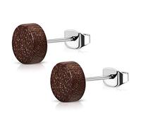 BlackAmazement 2er Set 316L Edelstahl Ohrstecker Ohrringe Holz Ahorn Nussbaum braun 6 mm - 12 mm Herren Damen (Farbe Nussbaum - Ø 10mm)