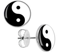BlackAmazement 2er Set 316L Edelstahl Ohrstecker Ohrringe Yin Yang Taijitu Symbol schwarz weiß Herren Damen (10mm)