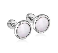 BlackAmazement 2er Set Fake Plug Ohrstecker Piercing 316L Edelstahl Rund Muschel Perlmutt Silber Gold Damen (Silber)