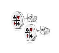 BlackAmazement 2er Set Ohrstecker 316L Edelstahl Poker Karten Farben Zocker Lucky 8mm Silber Herren