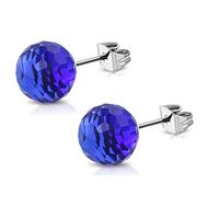 BlackAmazement 2er Set Ohrstecker Ohrringe Kugel Ball Facetiert Kristallperle Diskokugel Silber klar blau rosa türkis klar Regenbogen Damen (Blau)