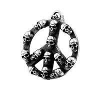 BlackAmazement 316L Edelstahl Anhänger Halskette Massiv Peace Sign Totenkopf Skull Friedenszeichen Symbol silber schwarz Biker Damen Herren (Anhänger ohne Kette)