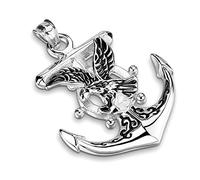 BlackAmazement 316L Edelstahl Anhänger Kette Halskette Anker Anchor Adler Eagle Freiheit Biker Silber Herren (Anhänger mit Kette)