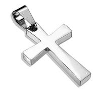 BlackAmazement 316L Edelstahl Anhänger Leder Kette Halskette christliches Symbol Latin Kreuz Cross klein schlicht Silber Gold schwarz Damen Herren (Farbe Silber - ohne Kette)
