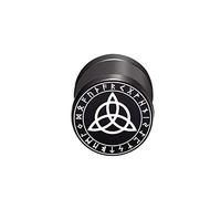 BlackAmazement 316L Edelstahl Fake Plug Ohrstecker Triqueta Knoten der Dreisamkeit Dreieck Runen Kreis Spirale Wirbel Kreislauf des Lebens 10mm schwarz Herren Damen