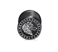 BlackAmazement 316L Edelstahl Fake Plug Piercing Ohrstecker Wolf Germanen Wikinger Kelten Runen Schwarz 10mm Damen Herren (Modell 1)