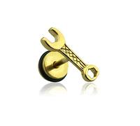 BlackAmazement 316L Edelstahl Fake Plug Schraubenschlüssel Werkzeug Wrench Tool gold silber schwarz Piercing Ohr Ohrstecker Herren Damen (Gold)