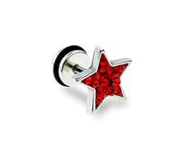 BlackAmazement 316L Edelstahl Fake Plug Stern Star Zirkonia CZ klar blau rot Piercing Ohr Ohrstecker Silber Damen Herren (Rot)