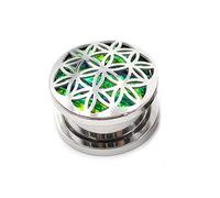 BlackAmazement 316L Edelstahl Flesh Ohr Tunnel Plug Inlay Piercing Blume des Lebens Ornament silber schwarz grün Herren Damen (Farbe Silber - Ø 12mm - 1 Stück)