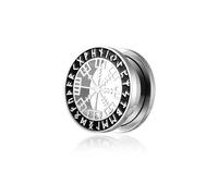 BlackAmazement 316L Edelstahl Flesh Ohr Tunnel Plug Piercing Vegvisir Aegishjalmur Aegishjalmr Wikinger Symbol Schreckenshelm Runen Kreis schwarz silber Biker Herren (Farbe Silber - Ø 25mm - 1 Stück)