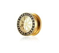 BlackAmazement 316L Edelstahl Flesh Ohr Tunnel Plug Piercing Vegvisir Aegishjalmur Aegishjalmr Wikinger Symbol Schreckenshelm Runen Kreis schwarz silber Biker Herren (Farbe Gold - Ø 25mm - 1 Stück)