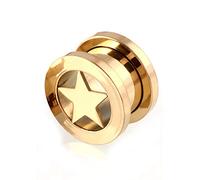 BlackAmazement 316L Edelstahl Flesh Tunnel Ohr Plug Ohrring Piercing Stern Star Silber schwarz Gold Damen Herren (Farbe Gold - 20mm - 1 Stück)