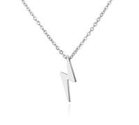 BlackAmazement 316L Edelstahl Halskette Anhänger Blitz Donner Lichtblitz Lightning gold silber Damen Herren (Silber)