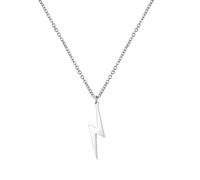 BlackAmazement 316L Edelstahl Halskette Anhänger Blitz Donner Lichtblitz Lightning Thunderstruck schwarz gold silber Biker Damen Herren (Silber)