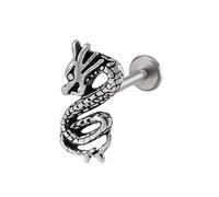 BlackAmazement 316L Edelstahl Labret Ohrstecker Tragus Helix Monroe Piercing Drache Dragon Silber Biker Damen Herren (Stablänge 6mm)