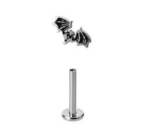 BlackAmazement 316L Edelstahl Labret Ohrstecker Tragus Helix Monroe Piercing Fledermaus Bat Schwarz Weiß Silber 8mm Damen Herren (Silber)