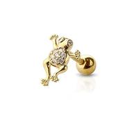 BlackAmazement 316L Edelstahl Tragus Helix Ohrstecker Piercing Frosch Frog Zirkonia CZ grün gold Damen Herren (Gold)