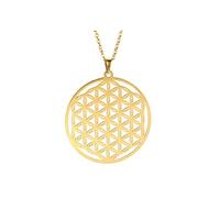 BlackAmazement Anhänger Halskette 316L Edelstahl Blume des Lebens Lebensblume Ornament silber rose gold Damen Herren (Gold)