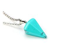 BlackAmazement Anhänger Halskette Naturstein Pendel Kegel Kristall geschliffen Rosenquarz Türkis Tigerauge Obsidian Lapislazuli Herren Damen (Türkis)