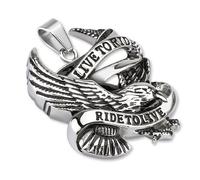 BlackAmazement Anhänger Live to Ride Adler Eagle Edelstahl Biker Lederband Halskette (Anhänger mit Lederkette)